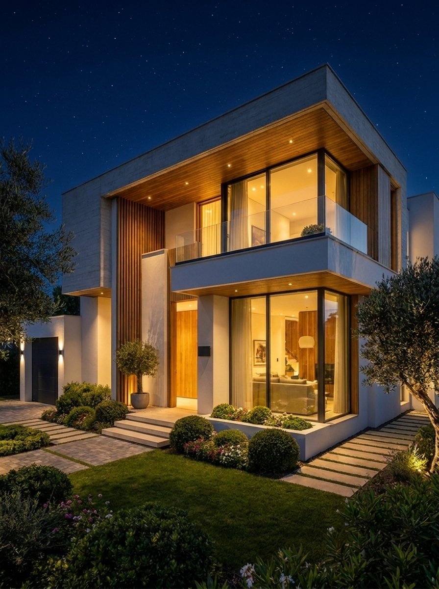 Same villa at night